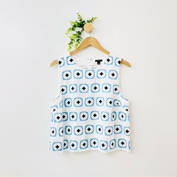 Ann Taylor Geo Linen Blend Sleeveless Boxy Fit Cropped Tank - Picture 2 of 8